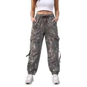 TELEPATIA Camouflage Cargo Jogger Pants Relaxed Fit Drawstring Waist|Size 5|27
